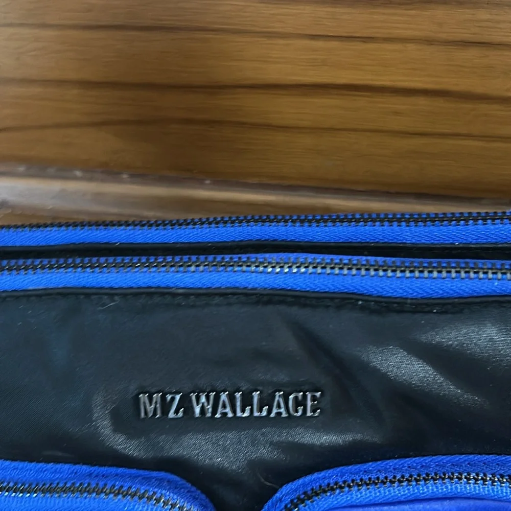 MZ Wallace Bowery Pocket Black and Cobalt Blue Crossbody Bag - Picture 6 of 16
